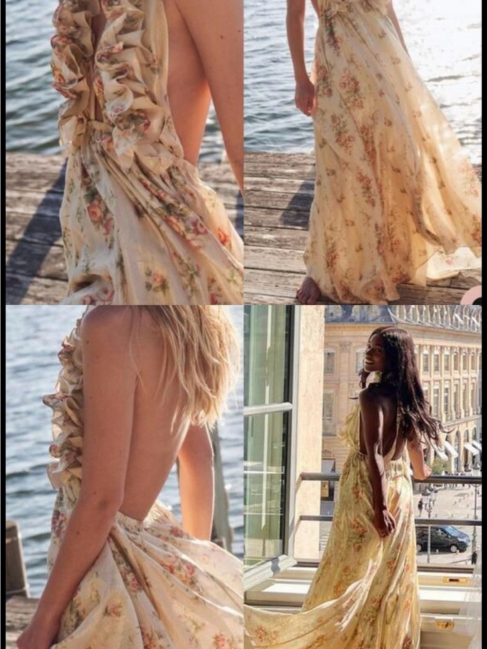 LoveShackFancy Cream Floral Backless Maxi Dress